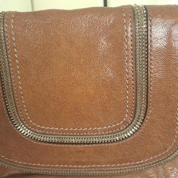 MICHAEL KORS Naomi Brown Glazed Leather Small Crossbody Messenger Zipper Detail - Picture 4 of 15